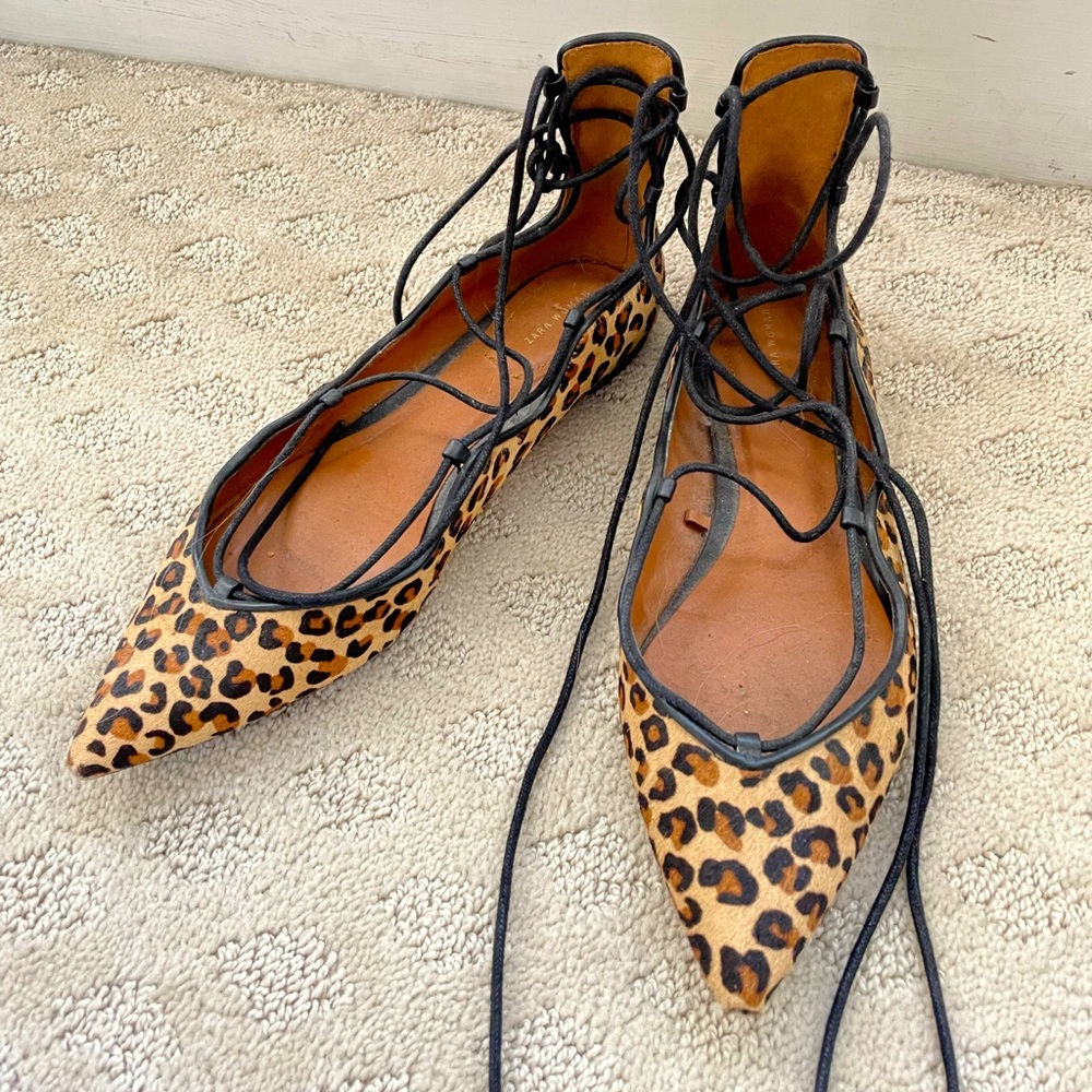 Zara calf hair lace up flats